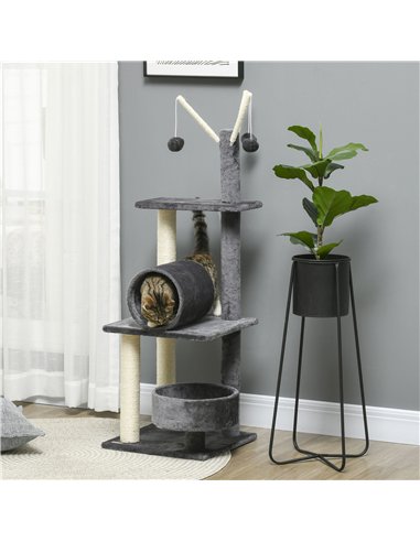 PawHut 121cm Cat Tree Tower for Indoor Cats Kitten Activity Centre Scratching Post with Bed Tunnel Perch Interactive Ball Toy Gr