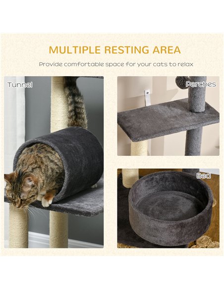 PawHut 121cm Cat Tree Tower for Indoor Cats Kitten Activity Centre Scratching Post with Bed Tunnel Perch Interactive Ball Toy Gr - pic 146633 | FastDaddyshop