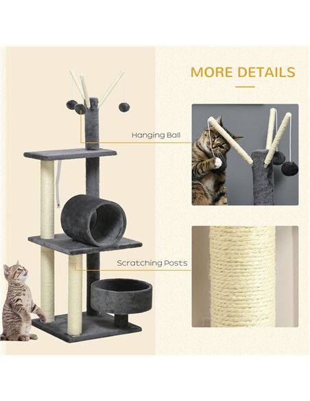 PawHut 121cm Cat Tree Tower for Indoor Cats Kitten Activity Centre Scratching Post with Bed Tunnel Perch Interactive Ball Toy Gr - pic 146634 | FastDaddyshop
