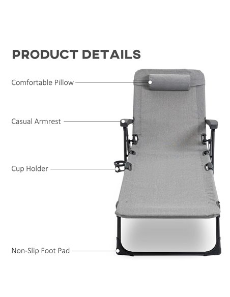 Outsunny Folding Sun Lounger, 7-Reclining Position Sleeping Bed, Light Grey - pic 14664 | FastDaddyshop