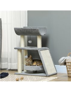 PawHut Cat Tree Tower, with Scratching Posts, Pad, Bed, Perch, Toy Ball - Light Grey 2