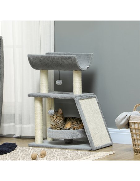PawHut Cat Tree Tower, with Scratching Posts, Pad, Bed, Perch, Toy Ball - Light Grey - pic 146640 | FastDaddyshop