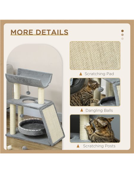 PawHut Cat Tree Tower, with Scratching Posts, Pad, Bed, Perch, Toy Ball - Light Grey - pic 146644 | FastDaddyshop