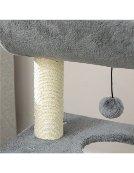 PawHut Cat Tree Tower, with Scratching Posts, Pad, Bed, Perch, Toy Ball - Light Grey - pic 146647 | FastDaddyshop