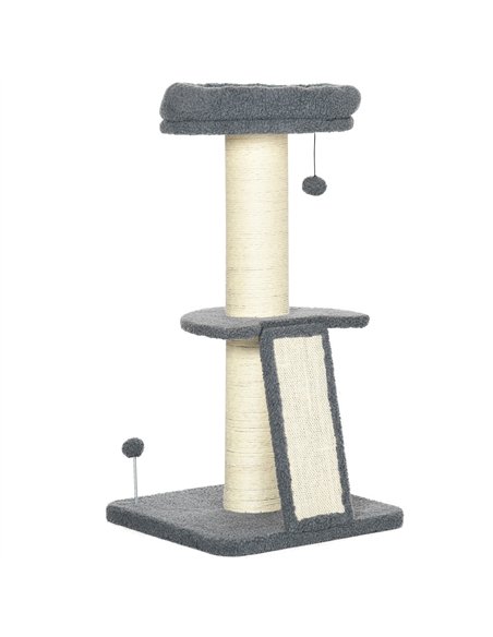 PawHut Cat Tree Tower with Scratching Posts, Pad, Bed, Toy Ball-Dark Grey - pic 146648 | FastDaddyshop