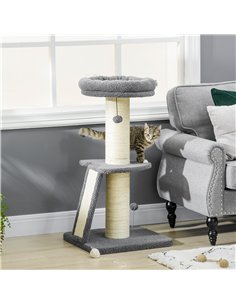 PawHut Cat Tree Tower with Scratching Posts, Pad, Bed, Toy Ball-Dark Grey 2