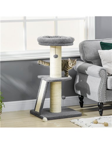 PawHut Cat Tree Tower with Scratching Posts, Pad, Bed, Toy Ball-Dark Grey