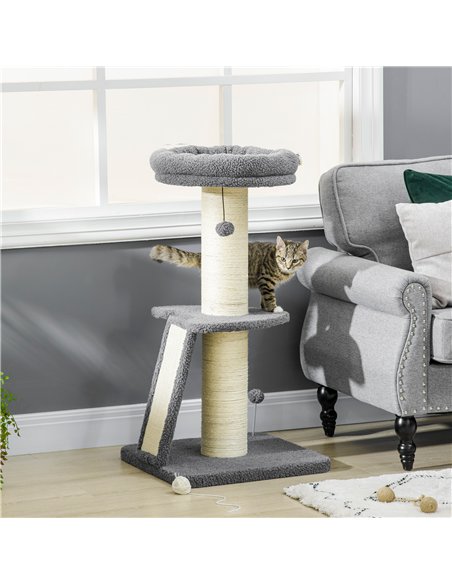 PawHut Cat Tree Tower with Scratching Posts, Pad, Bed, Toy Ball-Dark Grey - pic 146649 | FastDaddyshop