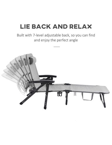 Outsunny Folding Sun Lounger, 7-Reclining Position Sleeping Bed, Light Grey