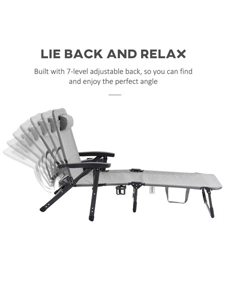 Outsunny Folding Sun Lounger, 7-Reclining Position Sleeping Bed, Light Grey - pic 14665 | FastDaddyshop