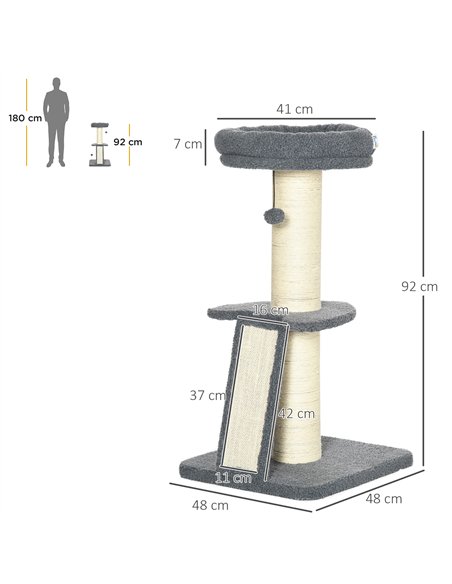 PawHut Cat Tree Tower with Scratching Posts, Pad, Bed, Toy Ball-Dark Grey - pic 146650 | FastDaddyshop