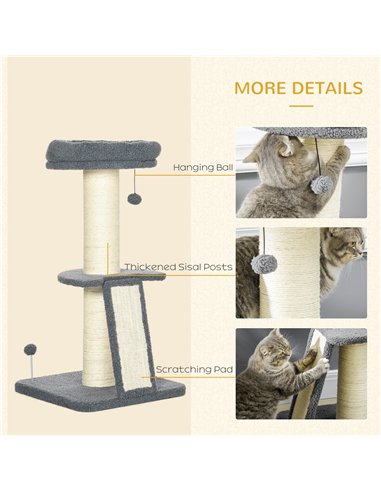 PawHut Cat Tree Tower with Scratching Posts, Pad, Bed, Toy Ball-Dark Grey