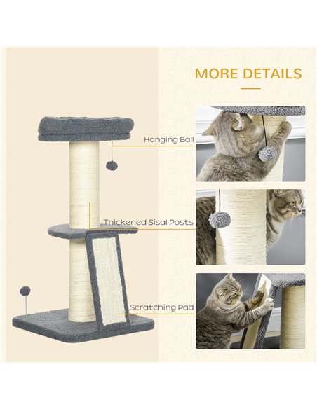 PawHut Cat Tree Tower with Scratching Posts, Pad, Bed, Toy Ball-Dark Grey - pic 146652 | FastDaddyshop