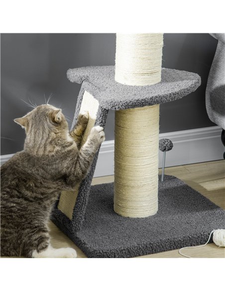 PawHut Cat Tree Tower with Scratching Posts, Pad, Bed, Toy Ball-Dark Grey - pic 146654 | FastDaddyshop