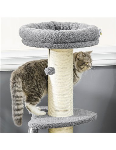 PawHut Cat Tree Tower with Scratching Posts, Pad, Bed, Toy Ball-Dark Grey