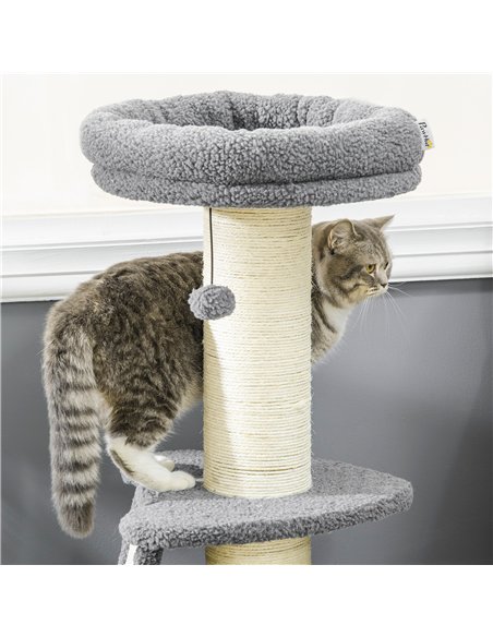 PawHut Cat Tree Tower with Scratching Posts, Pad, Bed, Toy Ball-Dark Grey - pic 146655 | FastDaddyshop