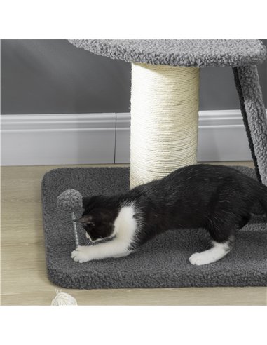 PawHut Cat Tree Tower with Scratching Posts, Pad, Bed, Toy Ball-Dark Grey