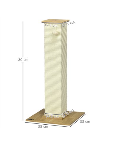 PawHut 80cm Scratching Post, with Toy Ball, Sisal Rope - White