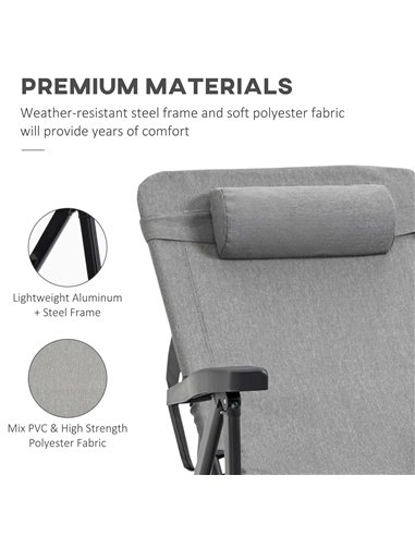 Outsunny Folding Sun Lounger, 7-Reclining Position Sleeping Bed, Light Grey