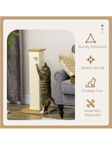 PawHut 80cm Scratching Post, with Toy Ball, Sisal Rope - White