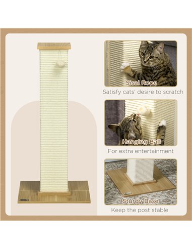 PawHut 80cm Scratching Post, with Toy Ball, Sisal Rope - White