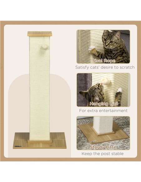 PawHut 80cm Scratching Post, with Toy Ball, Sisal Rope - White - pic 146661 | FastDaddyshop
