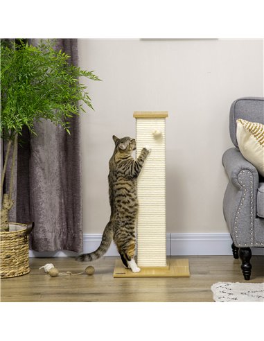 PawHut 80cm Scratching Post, with Toy Ball, Sisal Rope - White