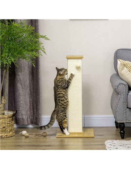 PawHut 80cm Scratching Post, with Toy Ball, Sisal Rope - White - pic 146663 | FastDaddyshop