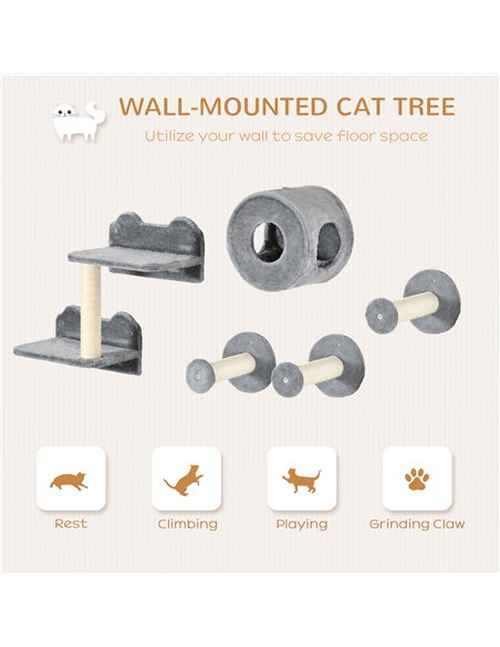 PawHut 5PCs Cat Wall Furniture with Perch, Cat House, Scratching Post - pic 146696 | FastDaddyshop