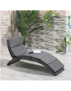 Outsunny Garden Rattan Folding Sun Lounger Recliner Bed Chair with Cushion, Grey 2