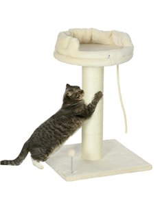 PawHut Cat Tree, with Sisal Wrapped Scratching Post - Cream