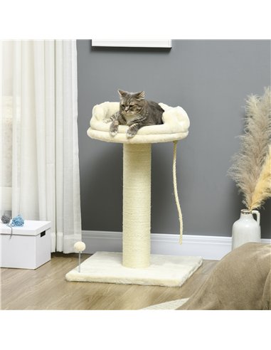 PawHut Cat Tree, with Sisal Wrapped Scratching Post - Cream