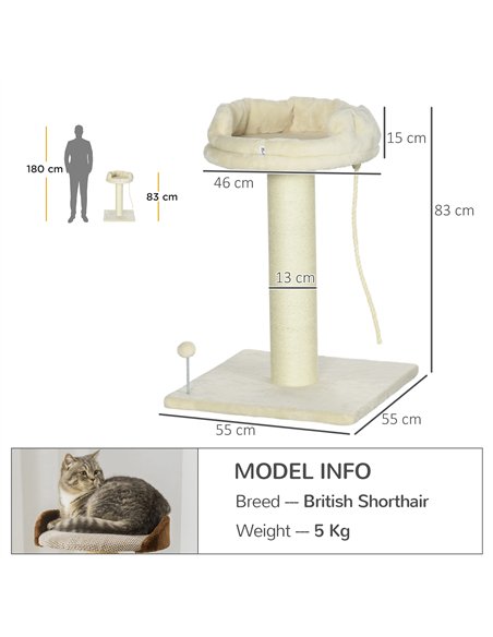 PawHut Cat Tree, with Sisal Wrapped Scratching Post - Cream - pic 146704 | FastDaddyshop