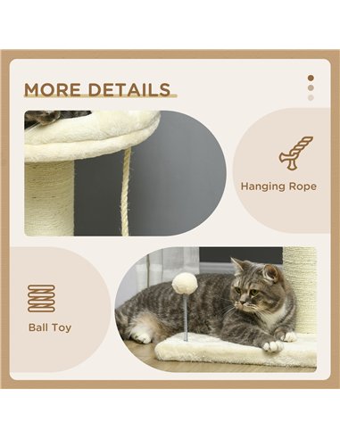 PawHut Cat Tree, with Sisal Wrapped Scratching Post - Cream