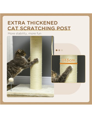 PawHut Cat Tree, with Sisal Wrapped Scratching Post - Cream