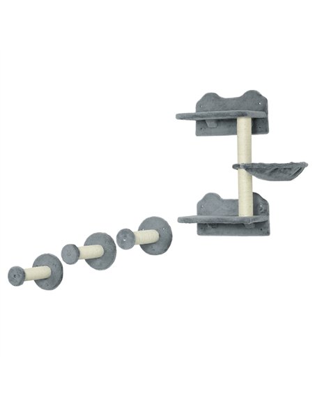 PawHut 4 Piece Cat Shelf with Scratching Post, Wall-Mounted Cat Tree for Indoor Cat - Grey - pic 146711 | FastDaddyshop