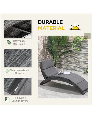 Outsunny Garden Patio Rattan Wicker Folding Sun Lounger Recliner Bed Chair with Cushion for Outdoor, Grey