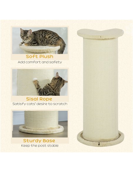 PawHut 85cm Tall Cat Scratching Post, with Sisal Rope, Soft Plush, Anti Tip - Beige - pic 146724 | FastDaddyshop
