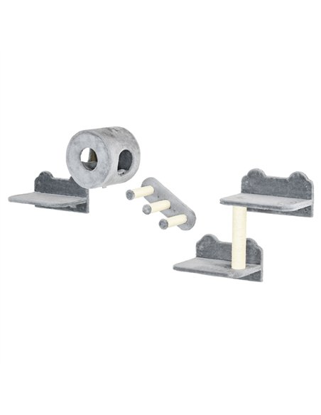 PawHut 4PCs Wall-Mounted Cat Tree, with Steps, Perch, Cat House - Grey - pic 146729 | FastDaddyshop