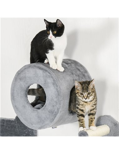 PawHut 4PCs Wall-Mounted Cat Tree, with Steps, Perch, Cat House - Grey