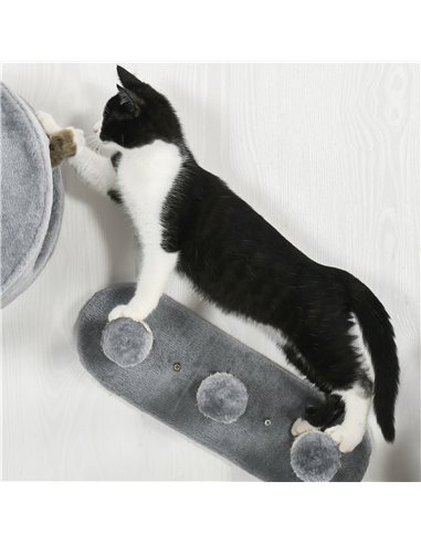 PawHut 4PCs Wall-Mounted Cat Tree, with Steps, Perch, Cat House - Grey