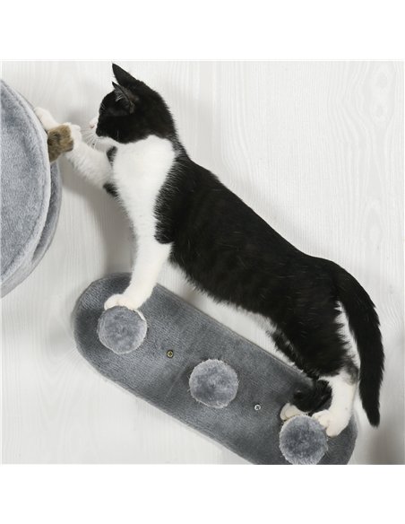 PawHut 4PCs Wall-Mounted Cat Tree, with Steps, Perch, Cat House - Grey - pic 146737 | FastDaddyshop