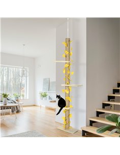 PawHut 242cm Adjustable Floor-To-Ceiling Cat Tree, with Artificial Decoration, Perches, Anti-Slip Kit - Yellow 2