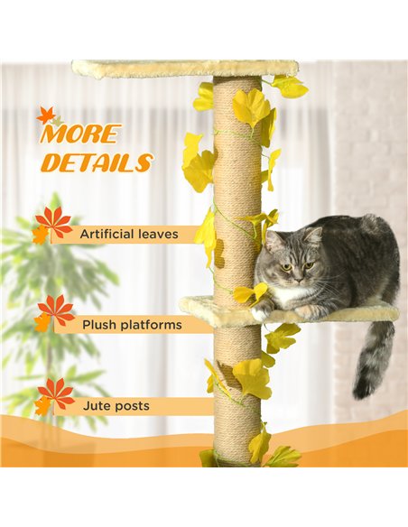 PawHut 242cm Adjustable Floor-To-Ceiling Cat Tree, with Artificial Decoration, Perches, Anti-Slip Kit - Yellow - pic 146743 | FastDaddyshop