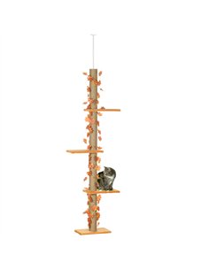 PawHut 242cm Adjustable Floor-To-Ceiling Cat Tree, with Artificial Decoration, Perches, Anti-Slip Kit - Orange