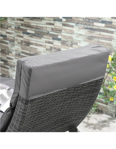 Outsunny Garden Patio Rattan Wicker Folding Sun Lounger Recliner Bed Chair with Cushion for Outdoor, Grey - pic 14675 | FastDaddyshop