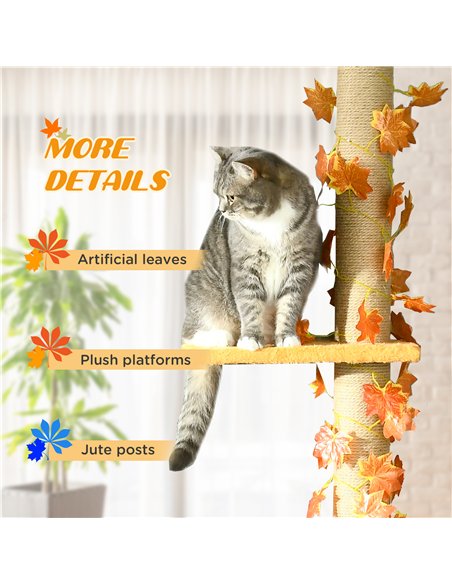 PawHut 242cm Adjustable Floor-To-Ceiling Cat Tree, with Artificial Decoration, Perches, Anti-Slip Kit - Orange - pic 146752 | FastDaddyshop