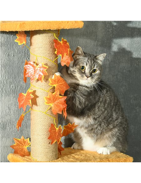 PawHut 242cm Adjustable Floor-To-Ceiling Cat Tree, with Artificial Decoration, Perches, Anti-Slip Kit - Orange - pic 146755 | FastDaddyshop