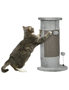 PawHut 58cm Cat Scratching Post, with Covered Plush, Play Balls, for Corner Walls - Grey
