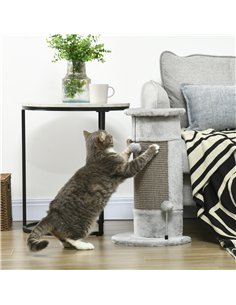 PawHut 58cm Cat Scratching Post, with Covered Plush, Play Balls, for Corner Walls - Grey 2